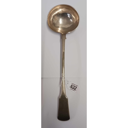 632 - MALTESE SILVER FIDDLE PATTERN SOUP LADLE 1850 BY GIOVANNI TONNA, 164g