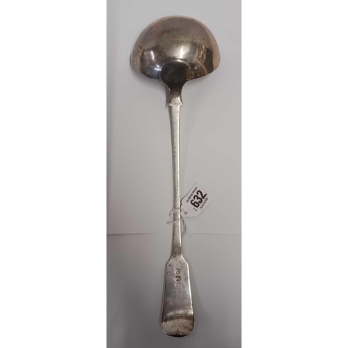 632 - MALTESE SILVER FIDDLE PATTERN SOUP LADLE 1850 BY GIOVANNI TONNA, 164g