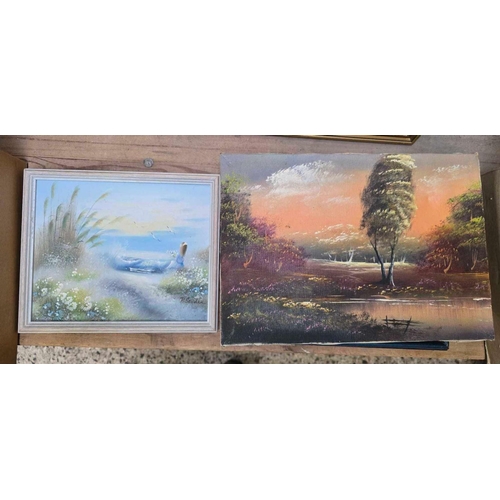 65 - CARTON OF MISC F/G PICTURES INCL; OILS ONBOARD & CANVAS