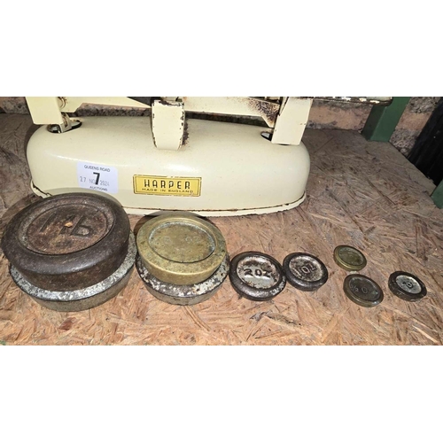 7 - VINTAGE SET OF HARPER WEIGH SCALES WITH WEIGHTS