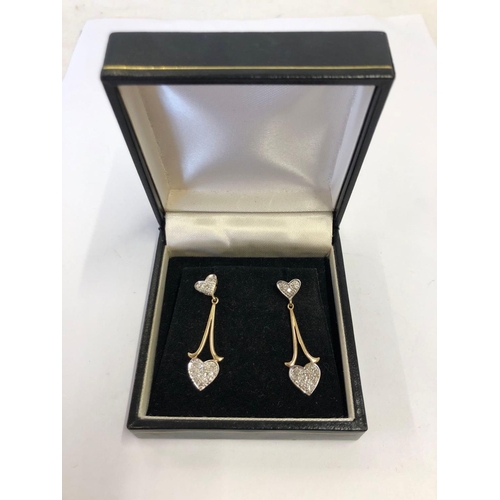 730 - A PAIR OF DIAMOND EAR PENDANTS SET IN 9ct GOLD