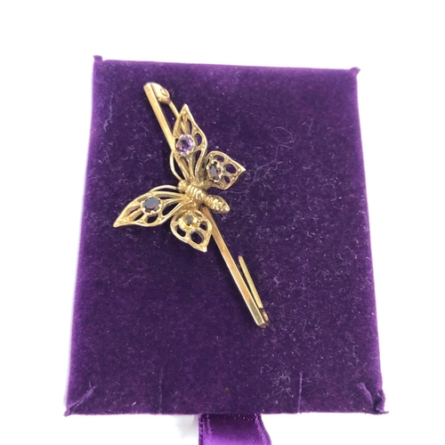 739 - 9ct GEM SET BUTTERFLY BROOCH, 3.9g