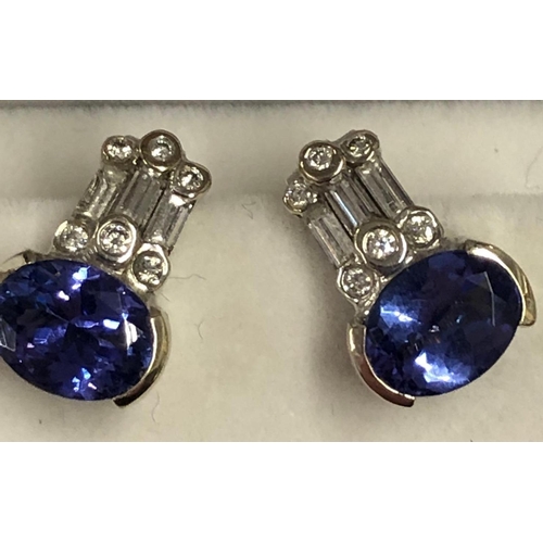 741 - PAIR OF 18ct GOLD TANZANITE & DIAMOND EARRINGS FOR PIERCED EARS