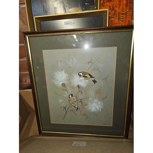 82 - CARTON OF MISC F/G WATERCOLOURS, MIRROR & A GILT FRAMED OIL ON BOARD OF A DUTCH BOAT SCENE