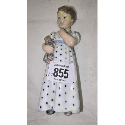 855 - ROYAL COPENHAGEN PORCELAIN FIGURE 3539 OF GIRL WITH DOLL