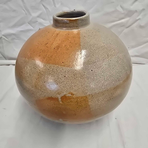 875 - STUDIO POTTERY STONE GLAZED GLOBAL VASE OR POT