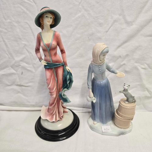 890 - 2 FEMALE FIGURES, 1 FROM THE LEONARDO COLLECTION, SMALL CHIP TO HAT