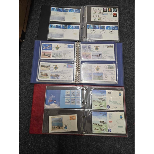 912 - CARTON WITH 3 RAF FDC ALBUMS + A SPECIAL MARGARET THATCHER 1925-2013 LE FDC IN PLASTIC WALLET