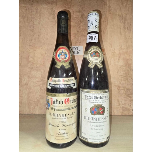 987 - 2 BOTTLES, ONE BOTTLE OF BEREICH WONNEGAU AUSLESE 1986 VINTAGE TOGETHER WITH A BOTTLE OF AUSLESE EIS... 