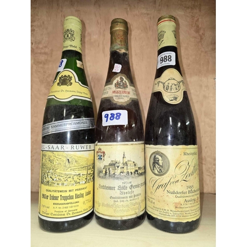 988 - 3 BOTTLES AUSLESE FROM VINTAGES 1971,  1983, TWO WITH REDUCED LEVELS.