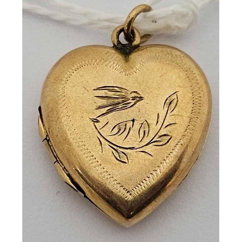 1010 - 9ct B&F HEART LOCKET ENGRAVED WITH BIRD 3.7g