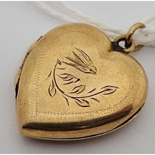 1010 - 9ct B&F HEART LOCKET ENGRAVED WITH BIRD 3.7g