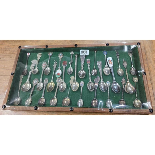 1034 - FRAME OF SOUVENIR COLLECTOR SPOONS INCL; WALES & WINCHESTER