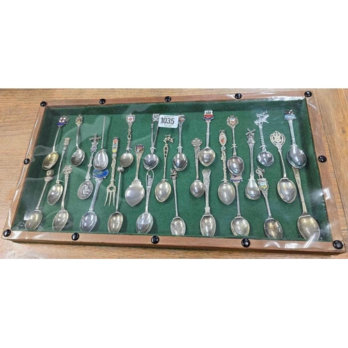 1035 - FRAME OF SOUVENIR COLLECTOR SPOONS INCL; GIBRALTAR & ORKNEY