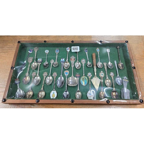 1040 - FRAME OF SOUVENIR COLLECTOR SPOONS INCL; BELFAST & WINDSOR