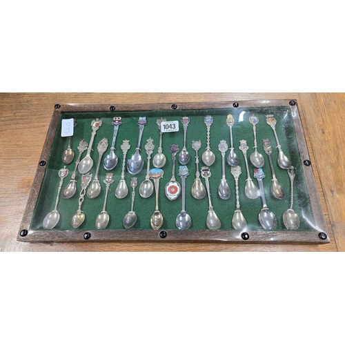 1043 - FRAME OF SOUVENIR COLLECTOR SPOONS INCL; BATH & ENGLAND