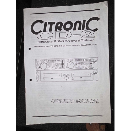 13 - CITRONIC CD2 DUAL DJ CD CONTROLLERS AND CD PLAYERS IN DJ FLIGHT CASE, WITH MANUAL