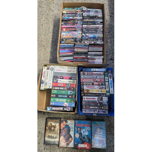 131 - 2 CARTONS OF VHS TAPES & A CARTON OF MISC CD'S