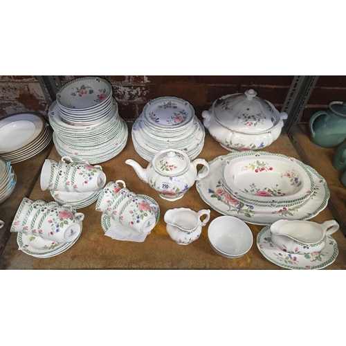 210 - SHELF WITH LARGE QTY OF ROYAL DOULTON VICTORIAN GARDEN CHINA INCL; TEA POT, CUPS & SAUCERS & DINNER ... 