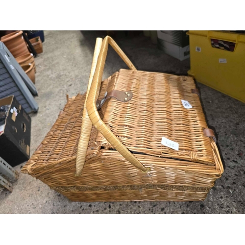 217 - CANE, WICKER PICNIC BASKET WITH PART CONTENTS