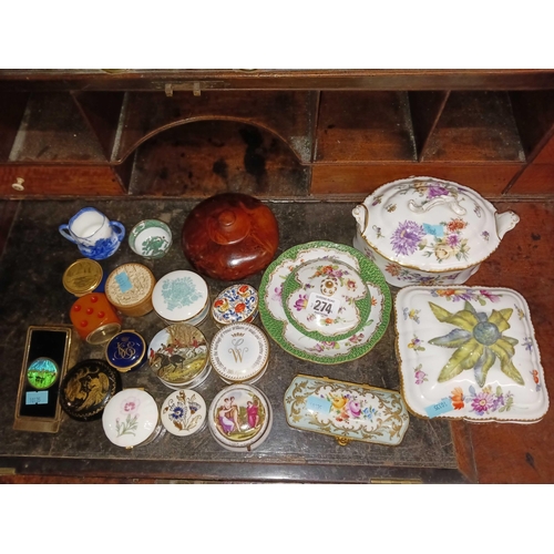 274 - QTY OF CHINA PILL BOXES & OTHER DECORATIVE CHINAWARE ETC