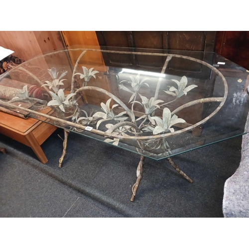 304 - DECORATIVE GLASS TOP & METAL DINING TABLE WITH 4 CHAIRS