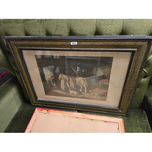 447 - 3 F/G PRINTS & 1 GILT FRAMED WATERCOLOUR OF BOATS