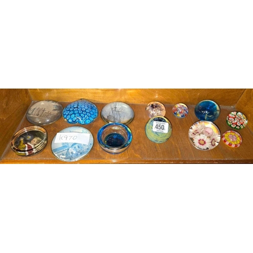 450 - SHELF OF GLASS PAPERWEIGHTS