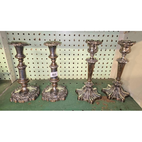 461 - 2 PAIRS OF PLATED CANDLESTICKS