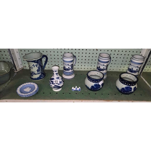 473 - SHELF OF IRON STONE CHINAWARE & WEDGWOOD