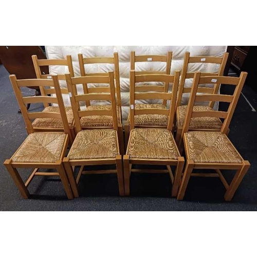 487 - 4 PINE STRING SEATED LADDER BACK DINING CHAIRS