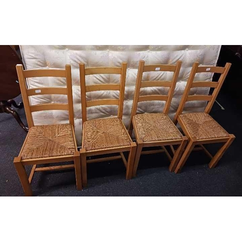 488 - 4 STRING SEATED LADDER BACK PINE DINING CHAIRS