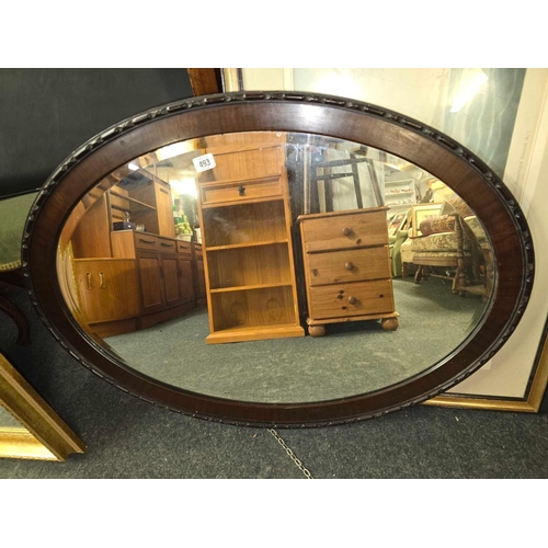 493 - MAHOGANY OVAL BEVELLED EDGE MIRROR