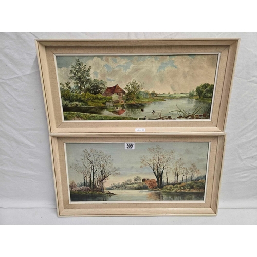 509 - PAIR OF 19THC OIL PAINTINGS ON CANVAS OF RIVER LANDSCAPES, SIGNED CUNDY,  DATED 1893  10 X 21''