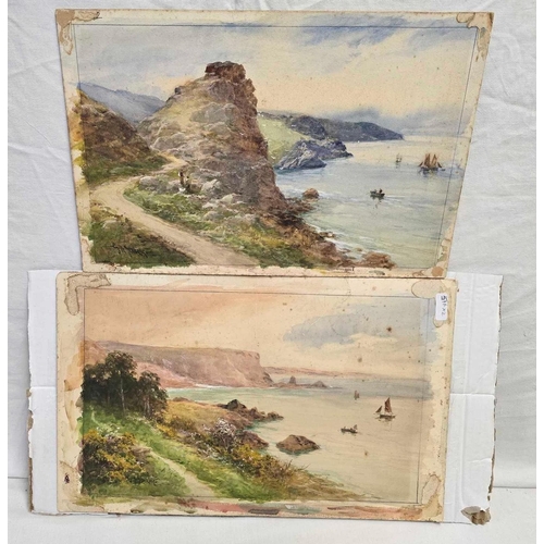 516 - GEORGE HENRY JENKINS; PAIR OF UNFRAMED COASTAL SCENES, ONE OF CASTLE ROCK LYNTON AND ONE OTHER, SIGN... 