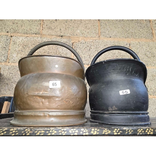 65 - 1 METAL & 1 COPPER HELMET SHAPED COAL BUCKETS