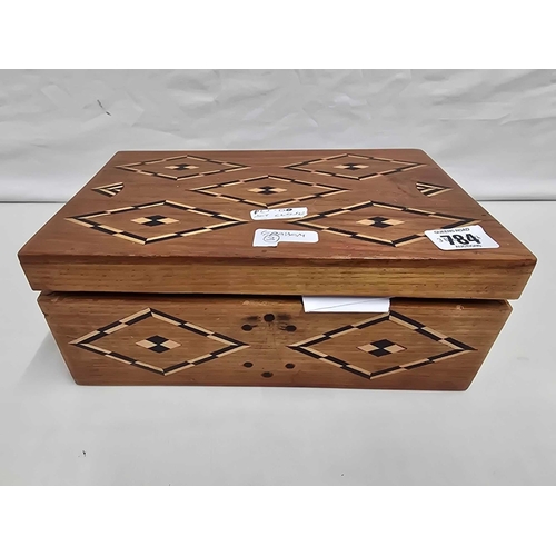 784 - WOODEN BOX - INLAID MARQUETRY TRINKET BOX