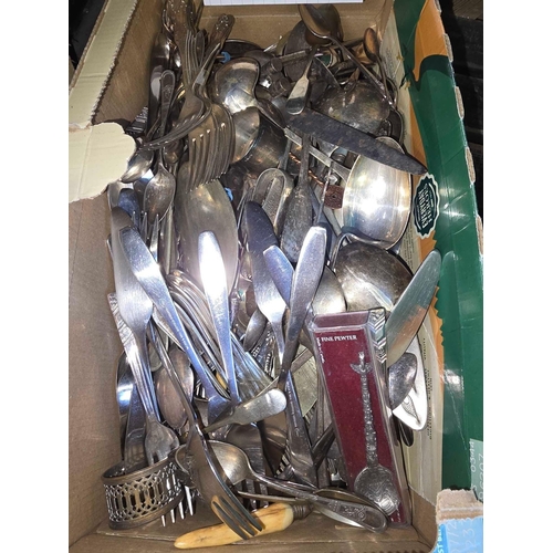 79 - CARTON OF MISC PLATED & STAINLESS STEEL CUTLERY