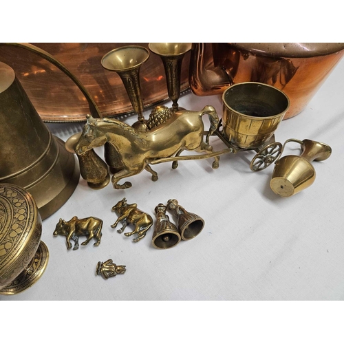 793 - LARGE COPPER TRAY, TEAPOT BRONZE ITEMS ETC