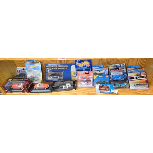 795 - 5 SHELVES OF MISC TOY CARS INCL; DINKY, MATCHBOX, MINI CHAMPS 7 VARIOUS CAR BOOK & MAGAZINES