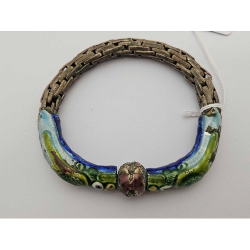 856 - SILVER ENAMELLED SINGLE BRACELET, CENTRE UNSCREWS TO FORM CATCH