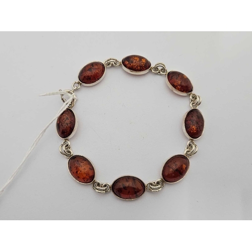 864 - SILVER, AMBER & PANEL BEAD BRACELET