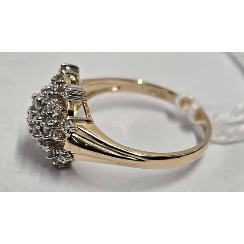 888 - 14ct GOLD MULTI STONE DIAMOND CLUSTER RING, 0.38 ct, SIZE 'L', 2.8g