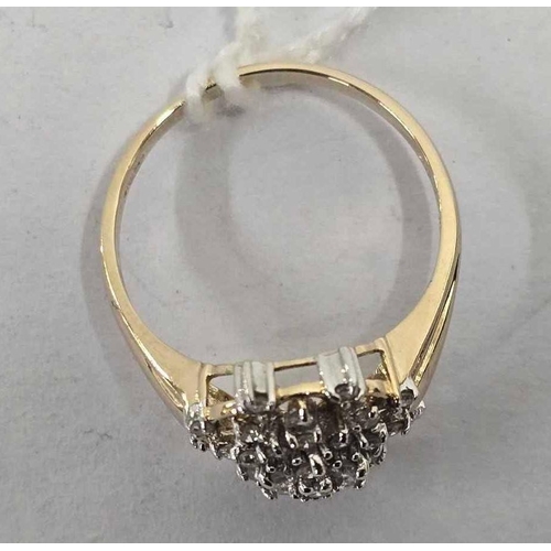 888 - 14ct GOLD MULTI STONE DIAMOND CLUSTER RING, 0.38 ct, SIZE 'L', 2.8g