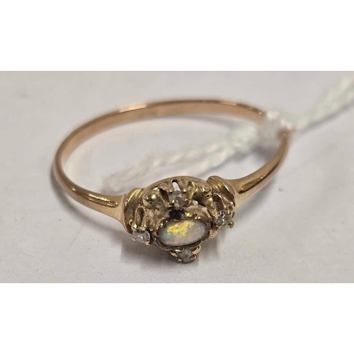 889 - 14ct OPAL & DIAMOND RING, SIZE 'N'