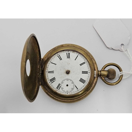 905 - A HALF HUNTER POCKET WATCH (NO HANDS BUT WORKING)