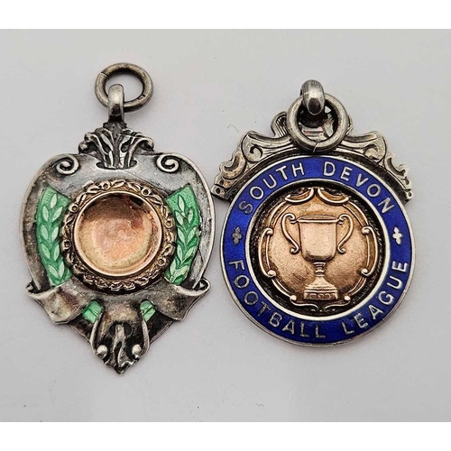 921 - TWO SILVER & ENAMEL 1930'S FOOTBALL MEDALS, 20.9g