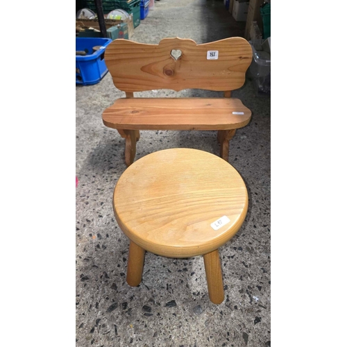 197 - CHILD'S SMALL WOODEN STOOL & BENCH