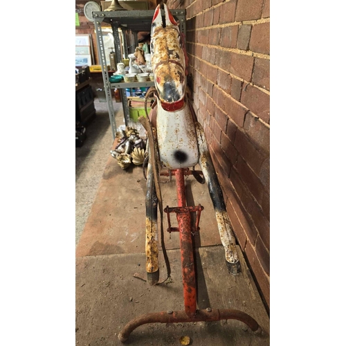 203 - SMALL METAL CHILD'S ROCKING HORSE, RUSTY CONDITION