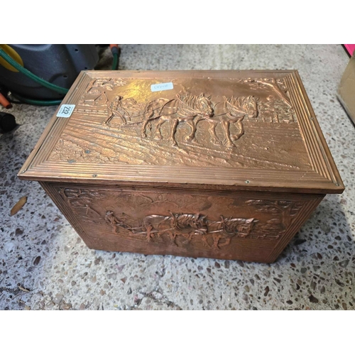 232 - COPPER EMBOSSED KINDLING BOX